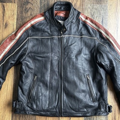 M. Julian Wilsons Leather Moto Jacket XL Black Racing Stripes Zip Up