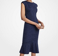 Ann Taylor Speckled Ponte Flounce Sheath Dress Navy Blue Women’s Size 6
