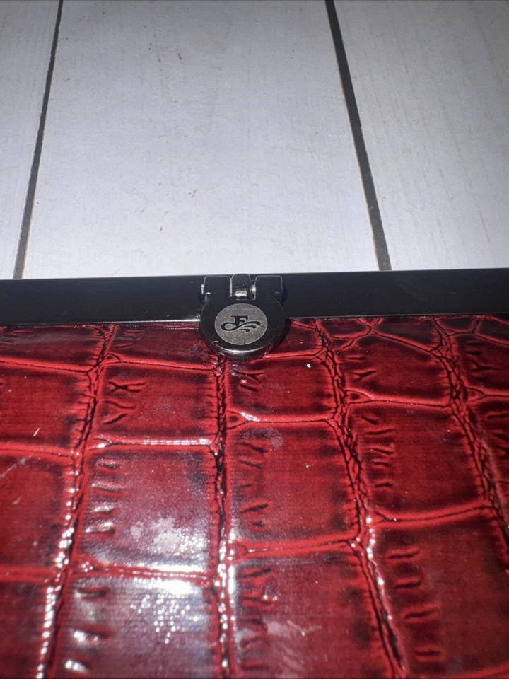 Бордовый тонкий длинный складной бумажник с искусственным крокодилом слоты для кредитных карт 7,5 x 3,5 дюйма хорошее состояние б/у - Изображение 2 из 4