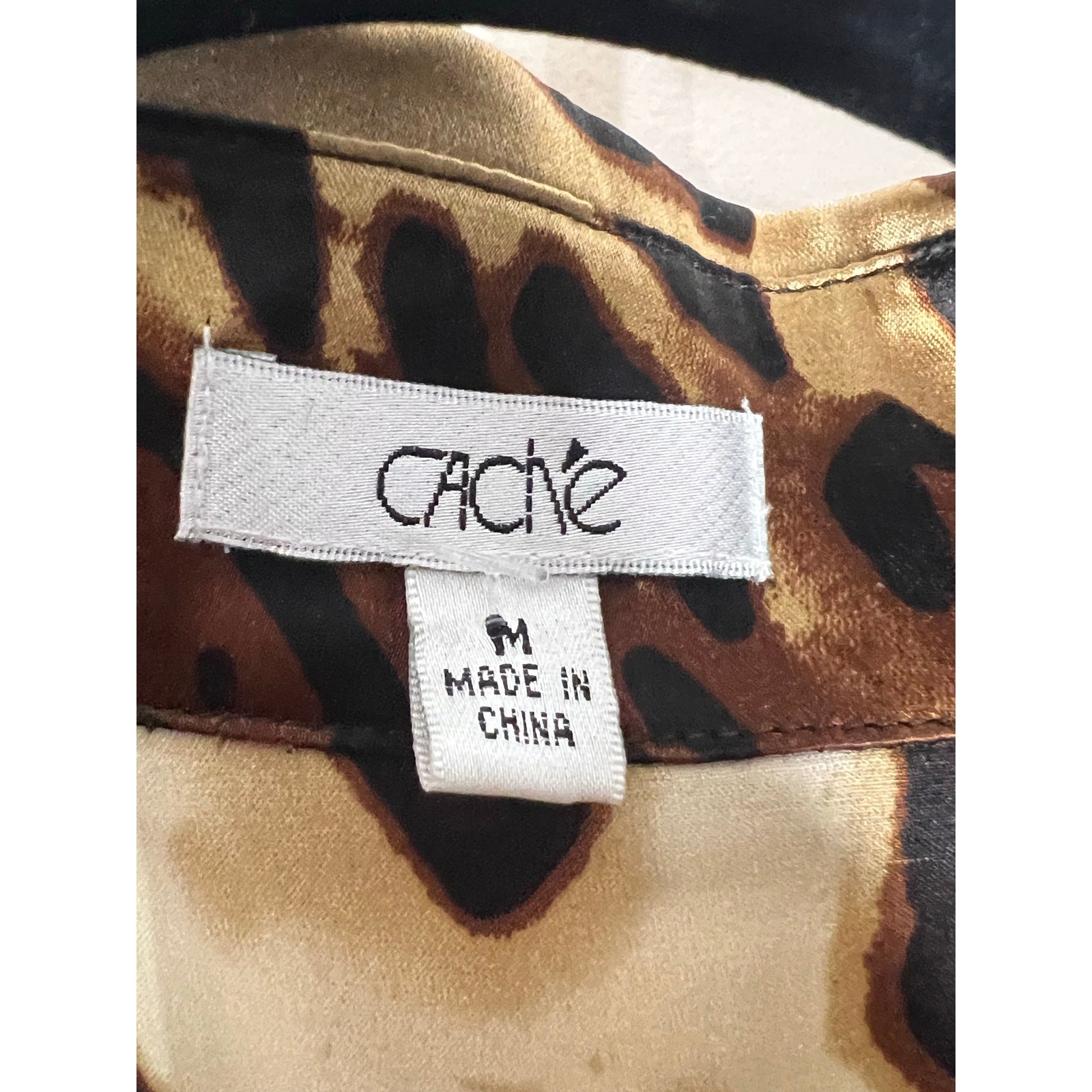 Cache Silk Leopard Print Button Front Blouse Gold… - image 2