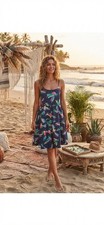 Bohee Wohee Boho Abstract Bird Cotton Sundress Sz L Adjustable Strap Fit & Flare
