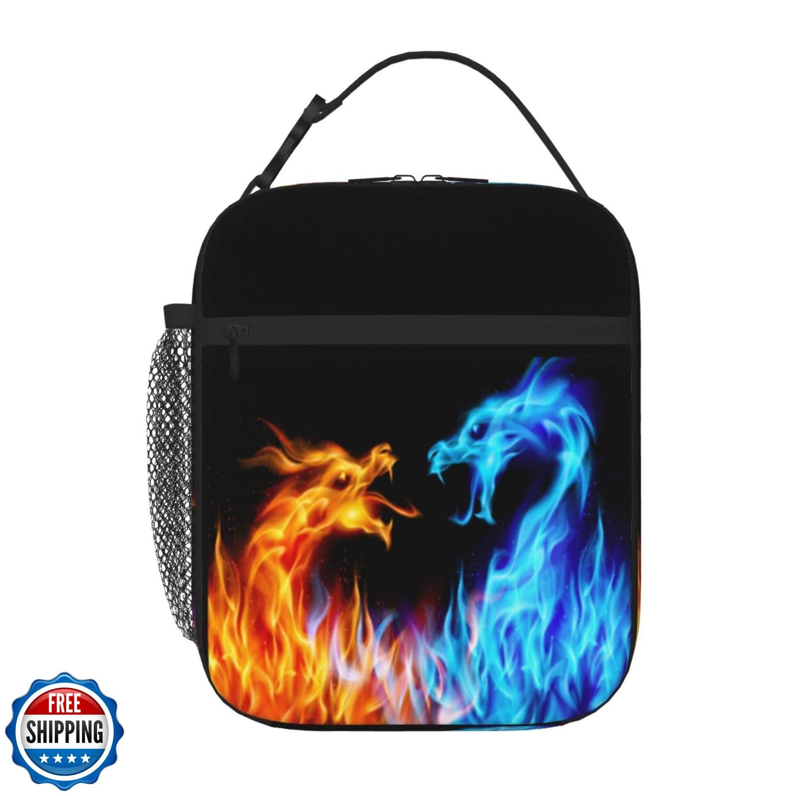 Blue and Red Fire Dragon Insulated Reusable Lunch Bag for Kids