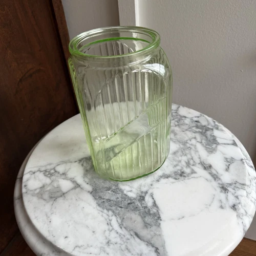 Uranium Glass Large Hoosier Canister Cookie Jar depression vaseline glass 1930’s