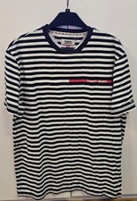 Image of Tommy Jeans Striped T-Shirt | Navy & White Logo Tee | Size M | Like New