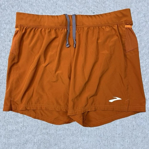 Brooks Running Sherpa Shorts Orange Lined Athletic Workout 5" Men's Large