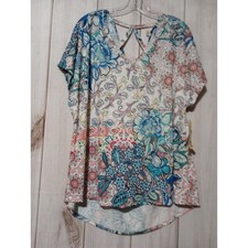 One World Women 2X Floral Paisley Print Strappy Back V-Neck High-Low Top NEW