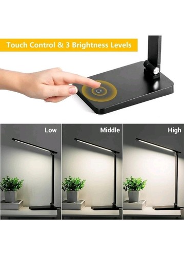 LED Desk Lamp 3 Levels Dimmable Desk Light, USB Port Small Study Lamp Table Ligh - Picture 3 of 5