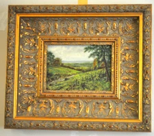 Antique French Impressionist Oil Painting Pastoral Landscape on Board Signed 