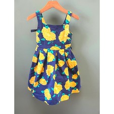 Janie and Jack Girls Navy Blue Yellow Floral Rose Pleated Tulle Dress Size 5