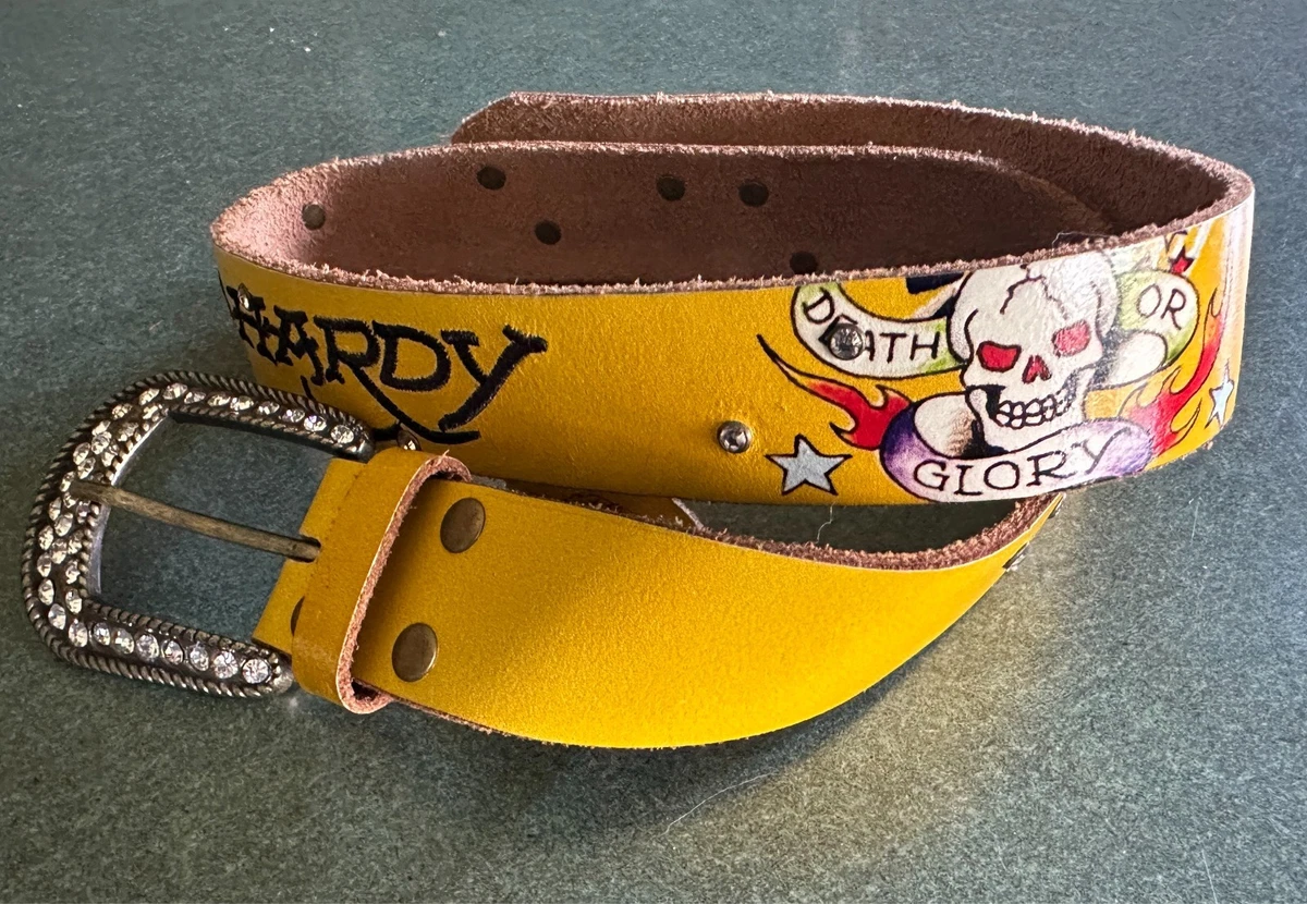 Ed Hardy Leather Belt Yellow Rose Tattoo Buckle Adjustable Size L Vintage Style Ed Hardy Belt - Etsy main image 3