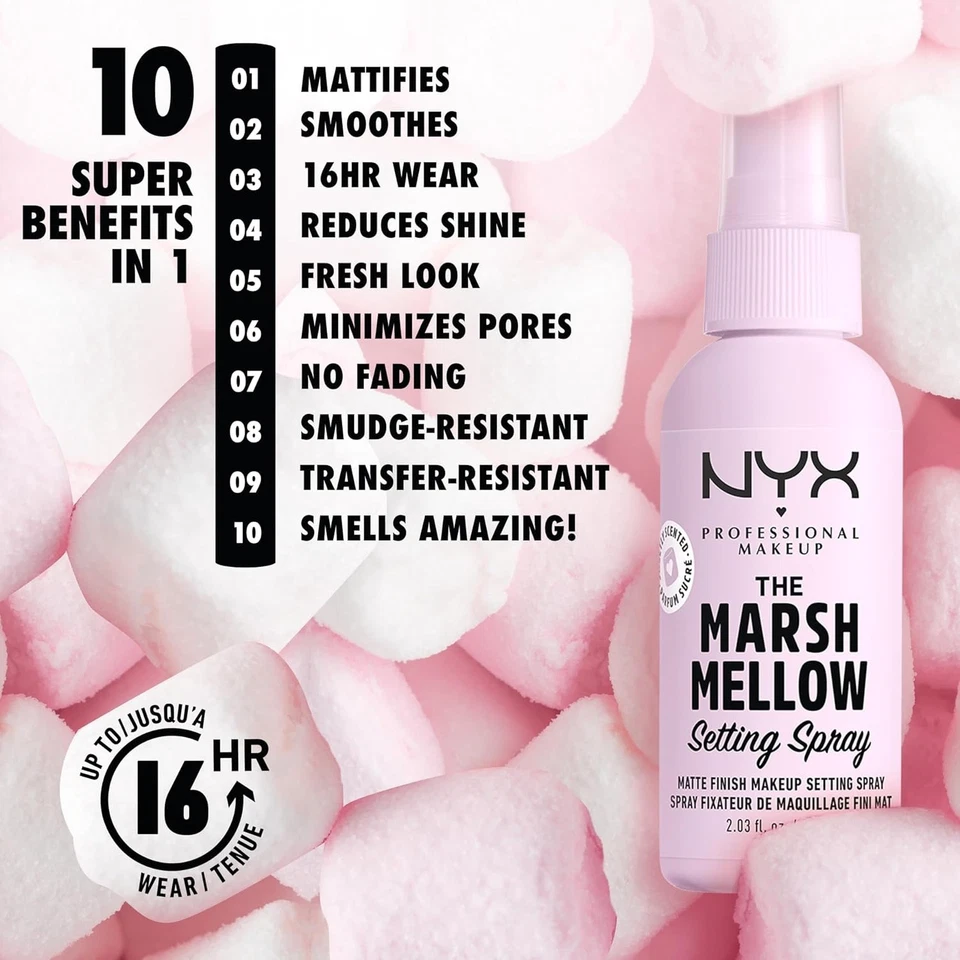 NYX Pro The Marshmellow Setting Spray 60 ml – Fixierspray Make-up Matt Halt 16 h - Bild 2 von 4
