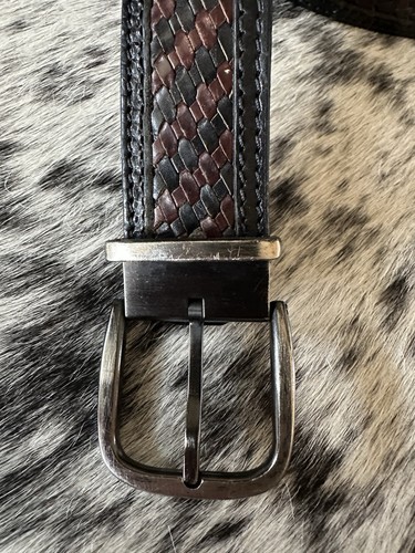 "Cinturón tejido Moreschi cuero italiano 36 a 40"" marrón negro ejecutivo fino lujo" - Imagen 3 de 16