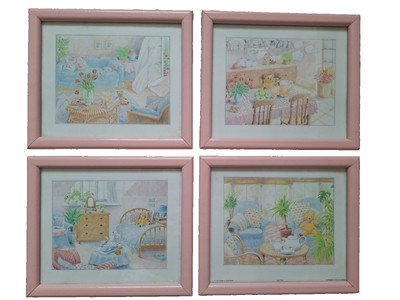 Teddybär Bilder in rosa Rahmen, 15 cm x 17 cm, 4er Set