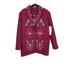 Sundance New Women’s Twill Boucle Maroon Embroidered Banner Aztec Jacket Small