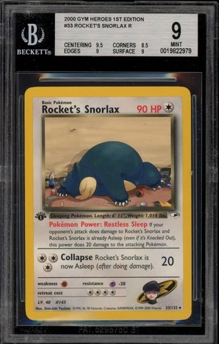 Pokemon Rocket's Snorlax Gym Heroes 1st Edition Rare #33 BGS 9 Mint