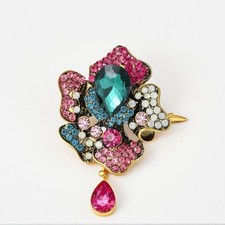 Colorful Crystal Rhinestone Flower Brooch Pin Floral Lapel Pin for Women Gift