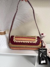 Steve Madden Burgundy/Multicolor Striped Shoulder Bag Bow Accent Bag Charm