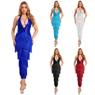 Frauen Leotards Quaste Body Rave Overalls Tiefer V-Ausschnitt Strampelhöschen - Bild 1 von 4