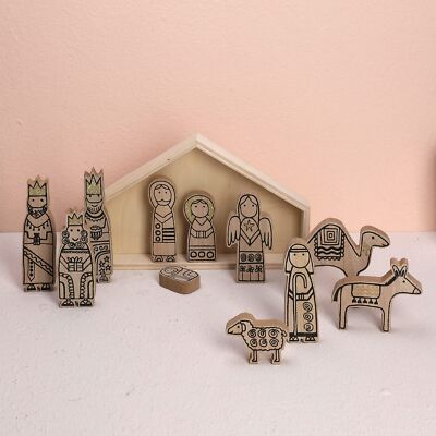 WONDROUS' DECO Wooden Nativity Set, Small Christmas Nativity Set