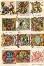 1875 Antique Chromolithograph Print Illuminated Alphabet Letters from 7-17thC