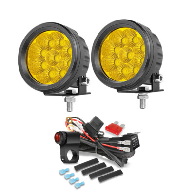 2Pcs LED Auxiliary Lights Driving Fog Lamp Offroad Pickup Truck 4WD ATV + Wiring