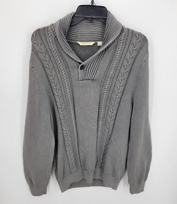 Paradise Collection Sweater Mens Medium Gray Cable Knit Shawl Collar Pullover