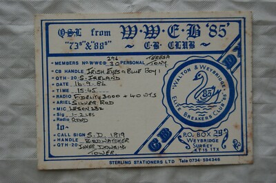 1986 QSL Karte W.W.E.B., Weybridge