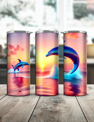 20oz Custom Stainless Steel, Double Walled, Dolphins Colorful Tumbler