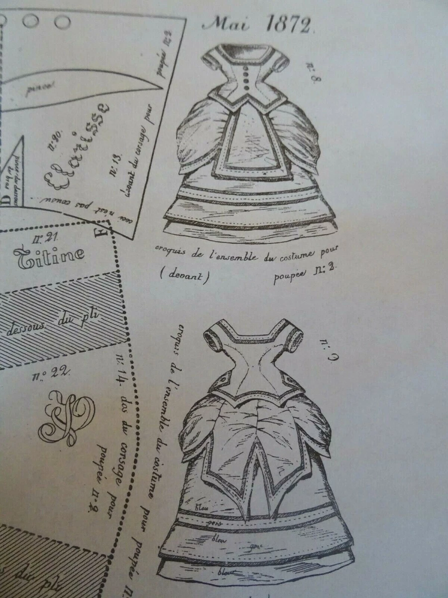 Reproduction D'un Ancien Patron De Vêtements Pour Poupée De 45cm - Modèle De 1878