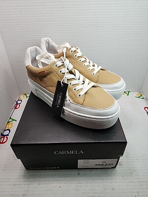Carmela Mabel Women's Casual Wedge Leather Sneakers Size 8.5 Euro 39 CAMEL NIB