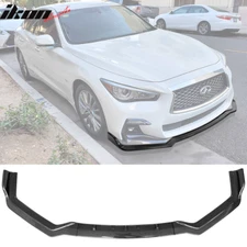 Fits 18-24 Infiniti Q50 Carbon Fiber Print Sport Front Bumper Lip Spoiler 3PC