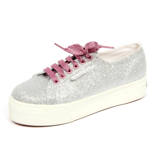 silver glitter platform sneakers