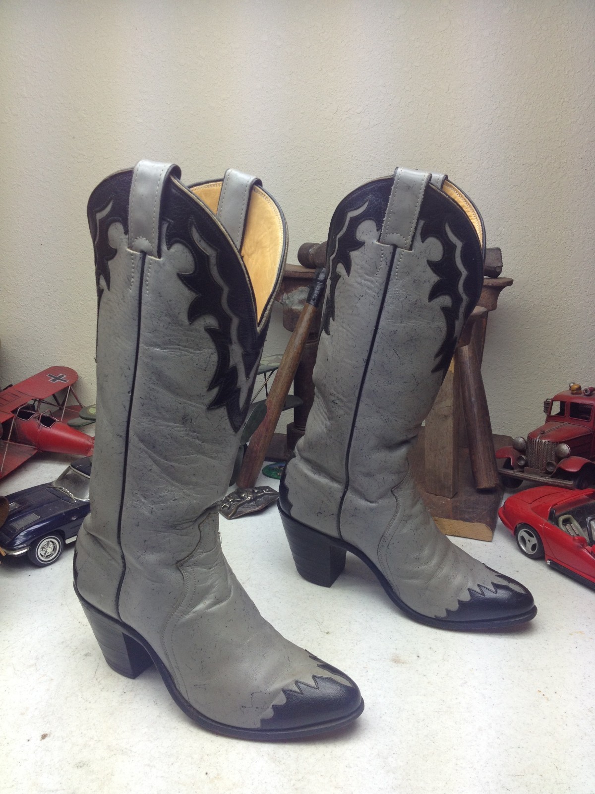 JUSTIN 4426 MADE IN USA BLACK GRAY LEATHER WESTERN COWBOY DANCE BOOTS 7