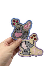 Custom Glittered and Felted Iron-on Baby Elephant Name Tag Patch