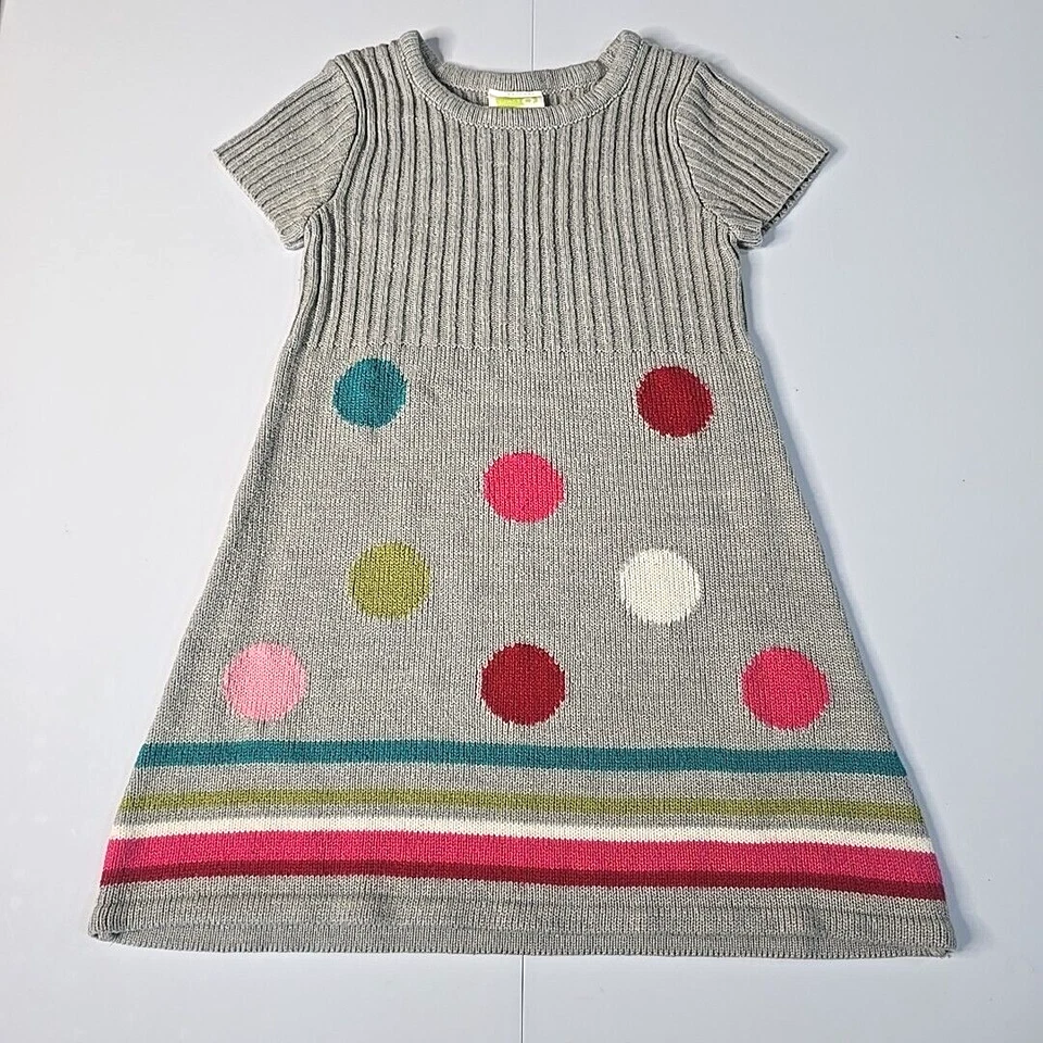 Vestido Suéter Crazy 8 Niñas Gris Polkadot Rayas Tejido Talla SM 5/6 Manga Corta Foto 2 de 4