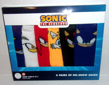 Kid's Sonic The Hedgehog 6 Pack No Show Socks Shoe Size Medium 9-2.5