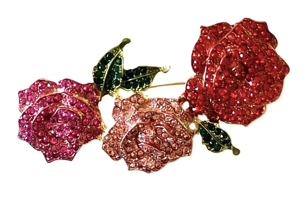 RHINESTONE FLOWER BROOCH/PENDANT! Stunning Rose Trinity Pin  display picture 2