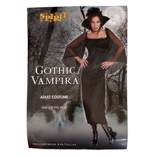 Spirit Halloween Gothic Vampira Costume Black Dress Stand Up Collar Adult OS