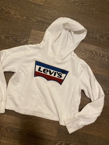 Levi's White Logo Crop Hoodie Top L See 
