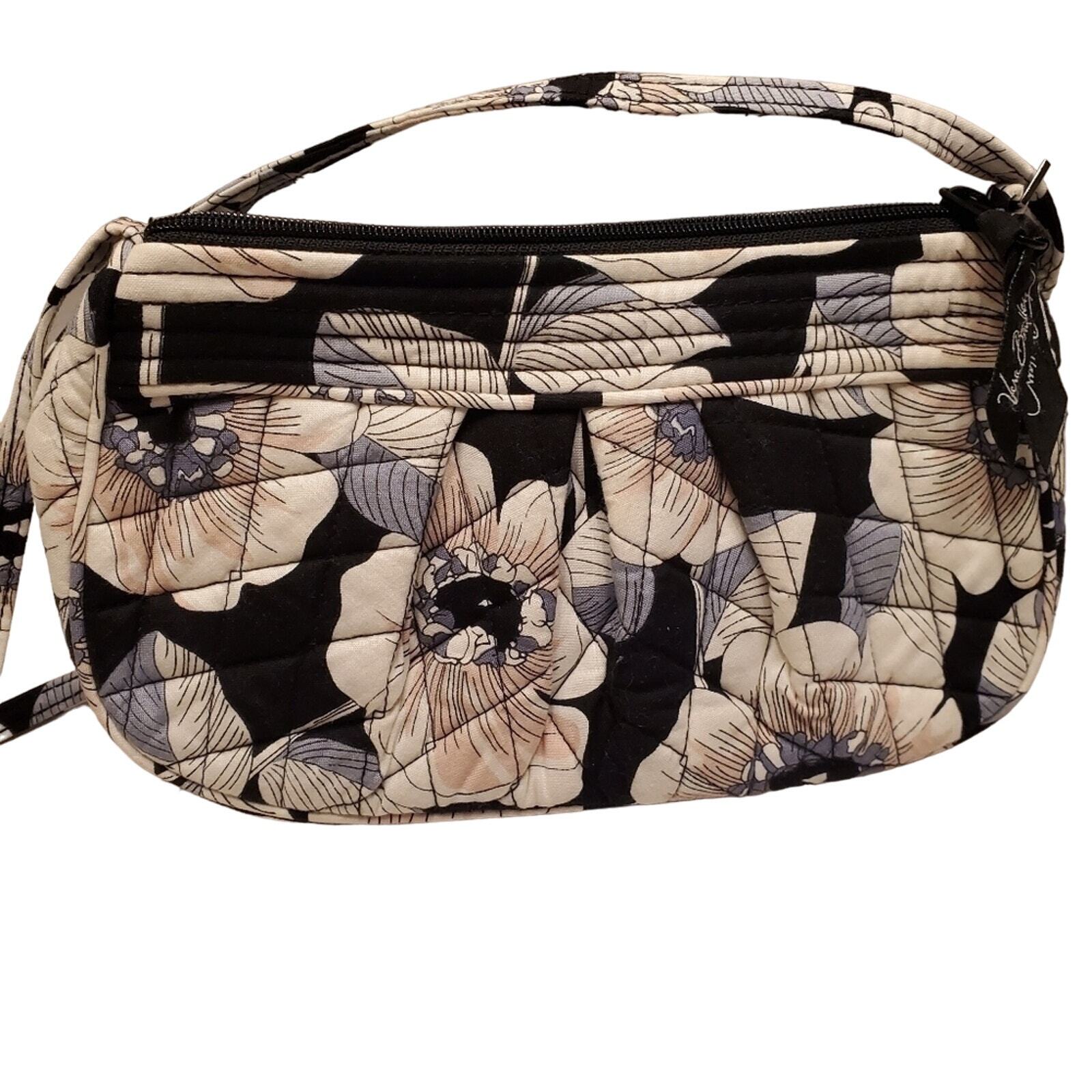 Vera Bradley Frannie Crossbody Purse Floral Black White 9.5