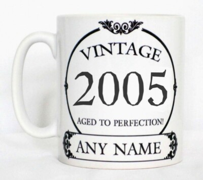 Vintage 2005 Aged To Perfection Tasse PERSONALISIERT Weinetikett Geburtstag Jahr Geschenk