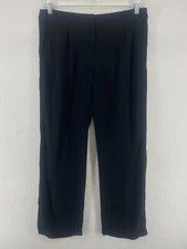 EILEEN FISHER Pants 12P Tencel Crepe Pleated Straight Trouser High Waist Black