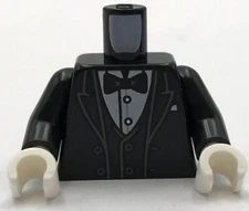 Lego New Minifig Black Torso Tuxedo Jacket Open w/ Dark Bluish Gray Outline Part