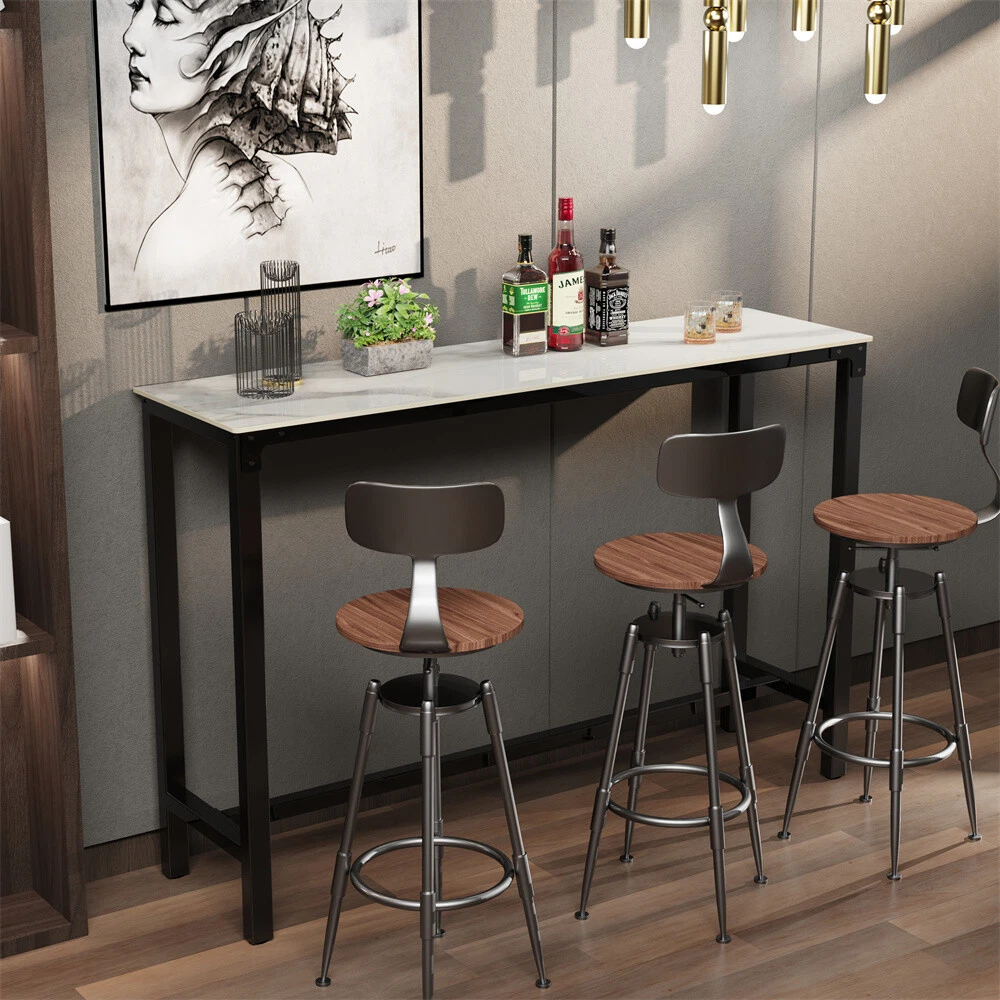 Extra Long Bar Table Marble Narrow Tall Dining Table Kitchen