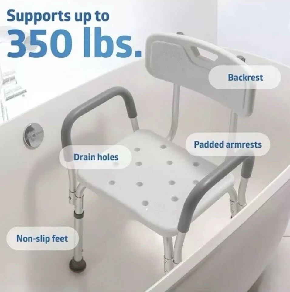 Guardian Bath Bench with Back and Arms Adjustable Height NIB eBay