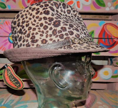 Scala leopard print velour women's Fedora hat One Size NEW w/tags