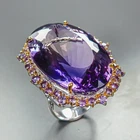 Gemstone 100 ct+ Natural Amethyst Ring 925 Sterling Silver Size 7.5 /R471318
