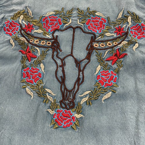 Scully Womens Blue Embroidered Floral Button Up Blouse Peplum Top Small Rodeo - Picture 13 of 14