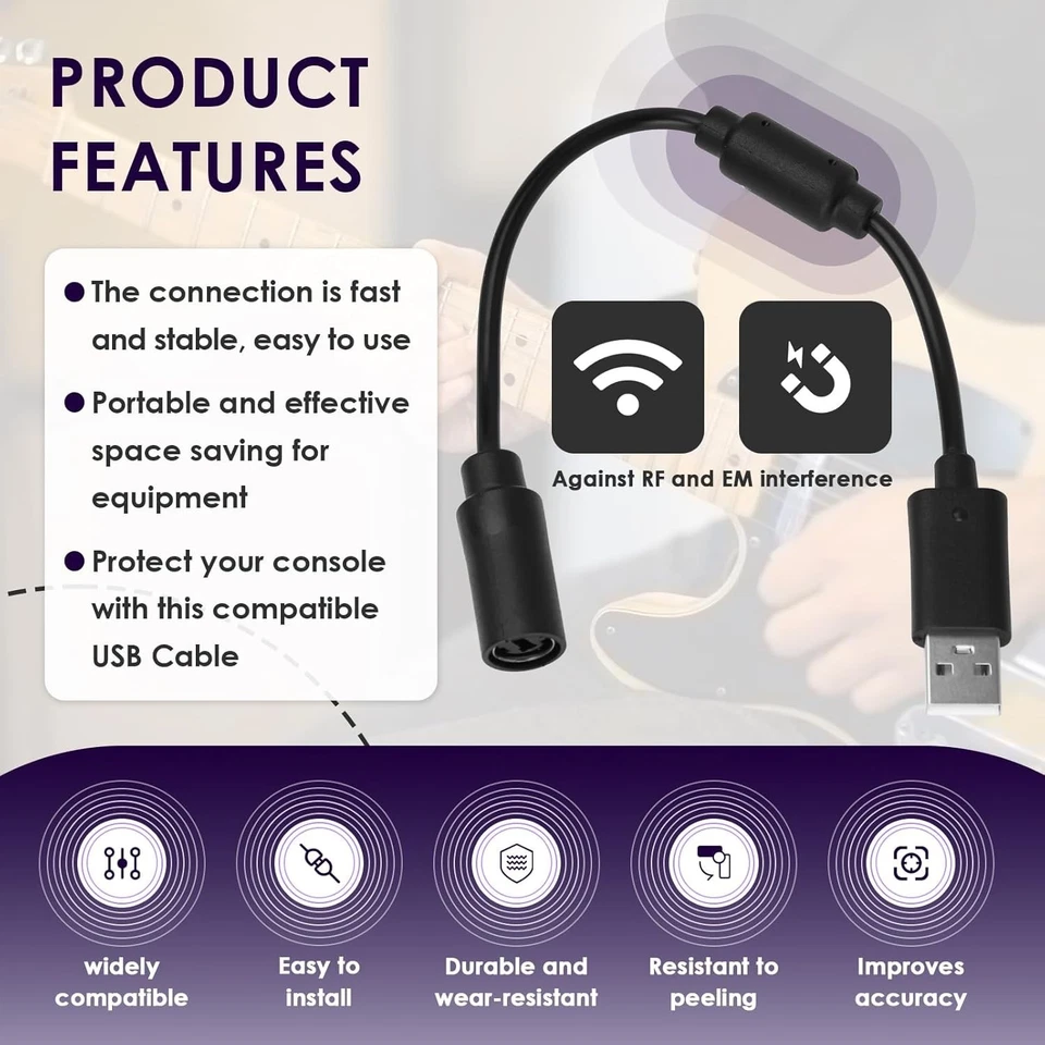 USB Breakaway Cable for Xbox 360, Rocksmith Real Tone Cable, Xbox Controller Cor - Image 3 of 4