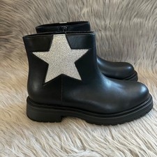 Wonder Nation Chelsea Ankle Boots Girls Size 6 Black Side Zip Shoes Heavyweight